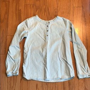 Chambray long sleeve kids blouse